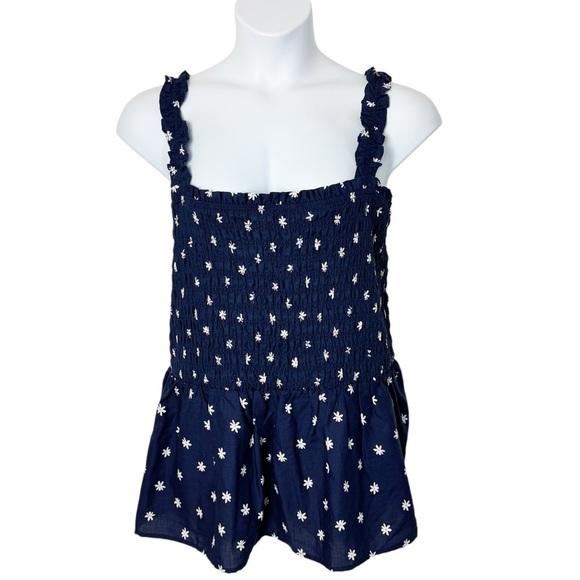 Ava & Viv Women's Plus Size Navy Daisy Smocked Peplum Tank Top Size 2X - Picture 2 of 7